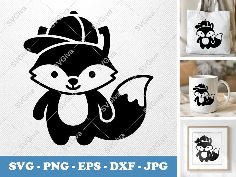 Fox SVG Modern Design, Cute Fox with Hat, Woodland Animal Cut File | PNG EPS DXF for Cricut Silhouette