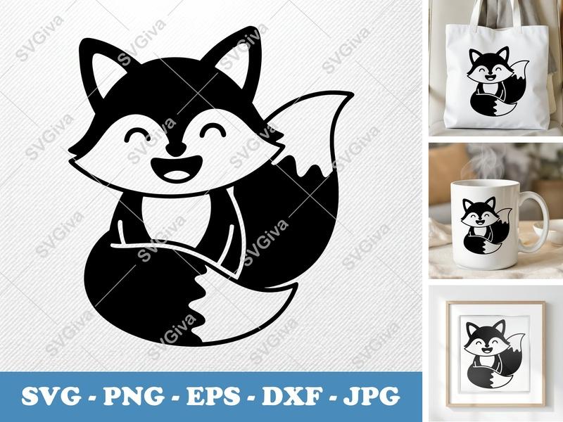 Fox SVG Modern Happy Cartoon | Forest Animal Cut File | PNG EPS DXF for Cricut Silhouette