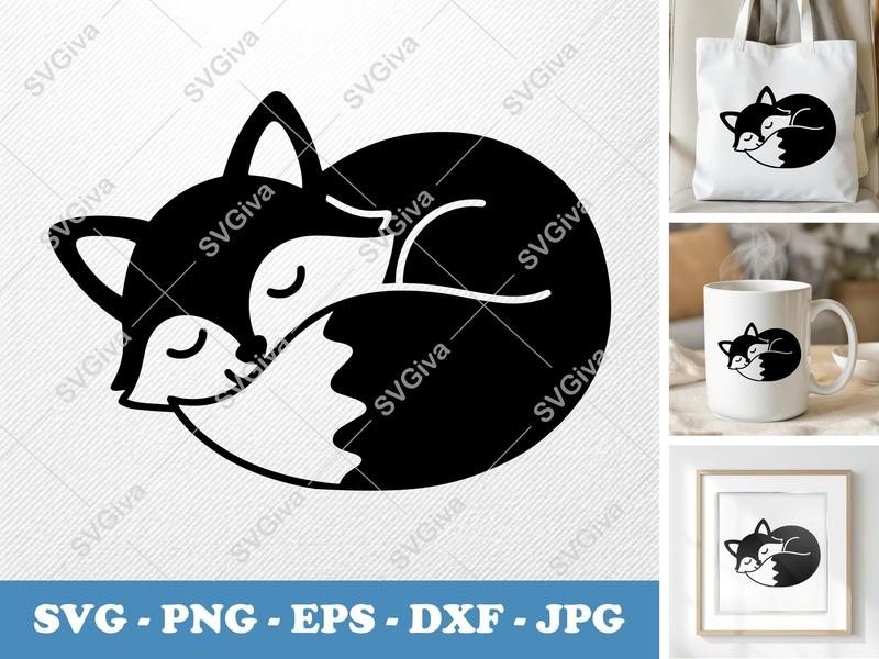 Fox SVG, Sleeping Fox Cut File, Cute Fox Clipart, Modern Animal Design | PNG EPS DXF for Cricut, Silhouette
