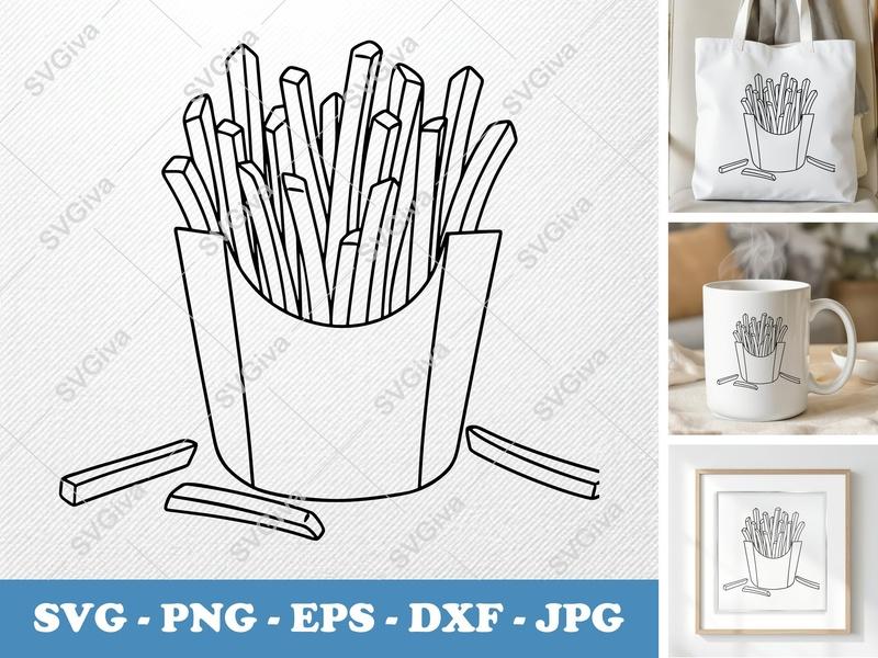 French Fries Partially Eaten SVG | Friendly Rounded Fast Food Bean Shape | PNG DXF EPS | Cricut Silhouette File