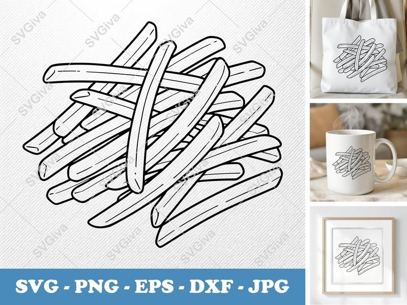 French Fries SVG | Minimalist Food Vector | Bold Contour PNG DXF EPS | Cricut Silhouette Cut File
