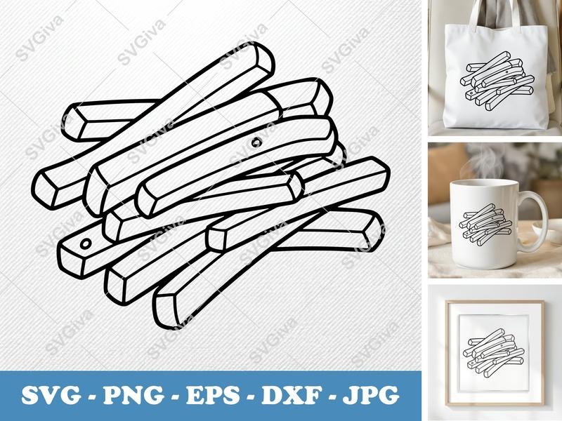 French Fries SVG | Modern Clean Line Art, Fast Food Clipart | PNG EPS DXF for Cricut, Silhouette | Foodie Cut File