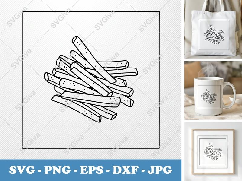 French Fries SVG | Modern Fast Food Clipart | PNG EPS DXF for Cricut, Silhouette | Fry Graphic Outline