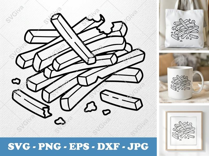French Fries SVG | Modern Outline Design | Fast Food Clipart | PNG EPS DXF for Cricut & Silhouette | Snack Cut File