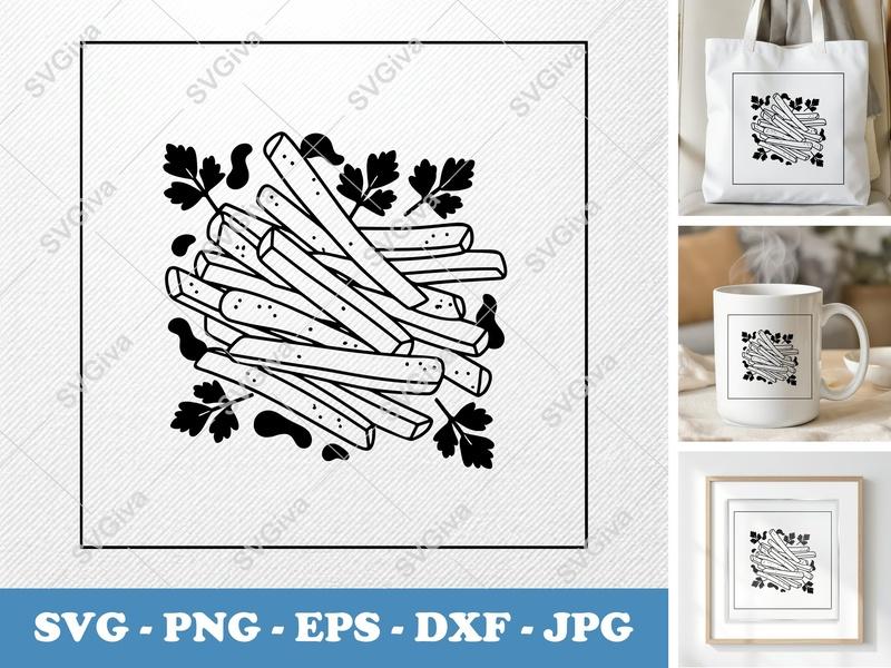 French Fries SVG | Modern Restaurant Food Outline Clipart | PNG EPS DXF | Cricut Silhouette Cut File | Fast Food Graphic