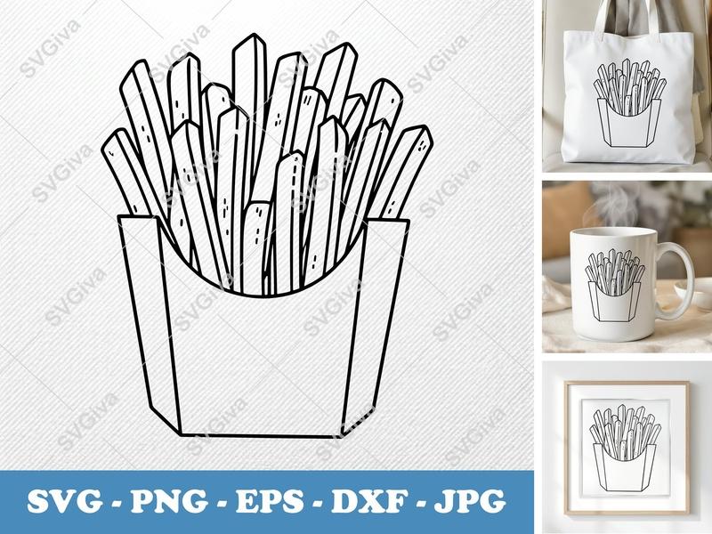 French Fries SVG | Outline Cut File, Fast Food Clipart, Snack Vector | PNG EPS DXF for Cricut & Silhouette