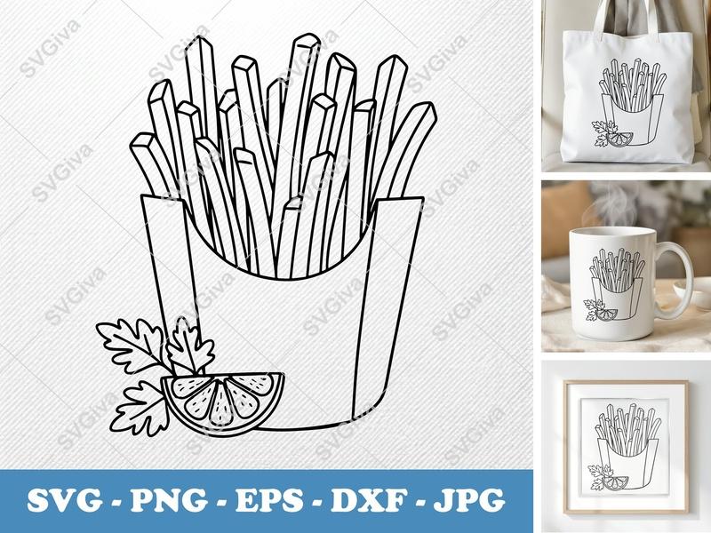 French Fries with Garnish SVG | Friendly Rounded Body Bean-Shaped Forms | PNG DXF EPS | Cricut Silhouette File