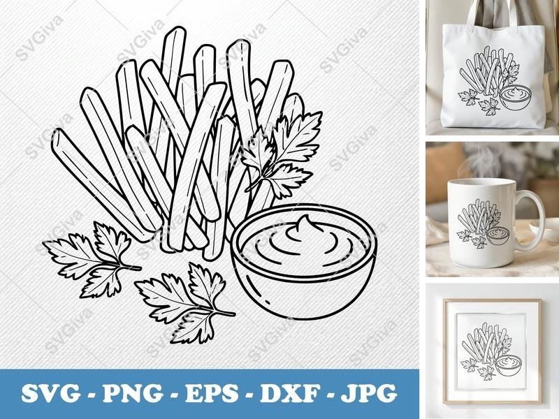 French Fries with Garnish SVG | Minimalist Character | PNG, DXF, EPS | Cricut, Silhouette, Vector