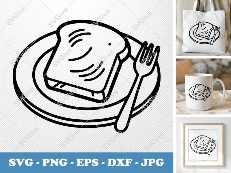 French Toast on a Plate SVG PNG DXF EPS | Breakfast Food Cut File Cricut Silhouette