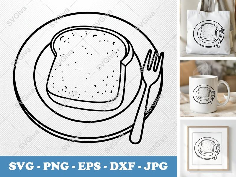 French Toast on a Plate SVG PNG DXF EPS | Breakfast Food Cut File for Cricut Silhouette