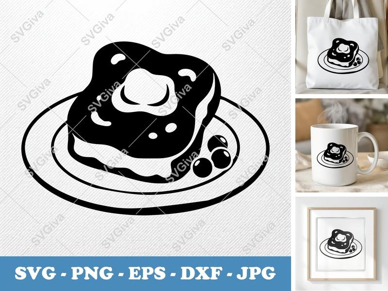 French Toast on a Plate SVG | Puffy Soft Shapes Cut File | PNG, DXF, EPS for Cricut & Silhouette | Breakfast Food Vector