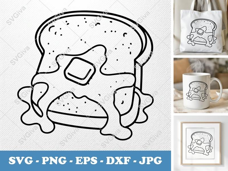 French Toast SVG | Breakfast Food Cut File PNG DXF EPS Cricut Silhouette | Kitchen Decor Vector