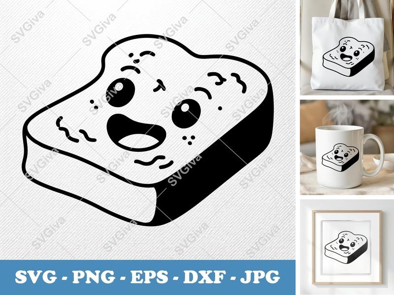 French Toast SVG | Happy Kawaii Food Clip Art, Breakfast Outline | PNG EPS DXF for Cricut, Silhouette, Digital Download
