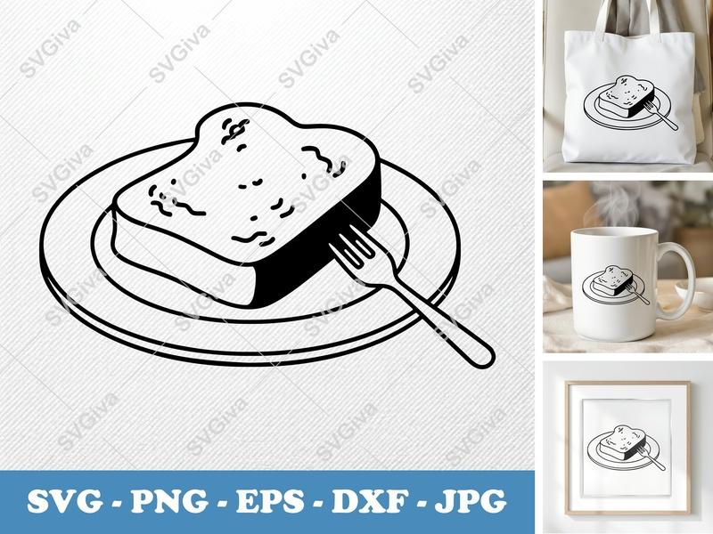 French Toast SVG | Modern Breakfast Food Cut File with Fork | PNG EPS DXF for Cricut Silhouette