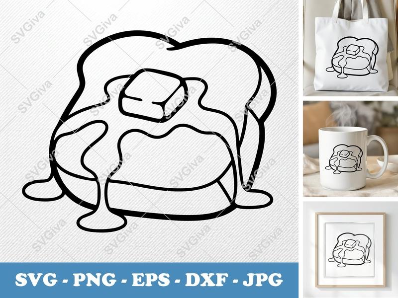 French Toast SVG PNG DXF EPS | Breakfast Food Cut File for Cricut Silhouette | Kitchen Decor Vector