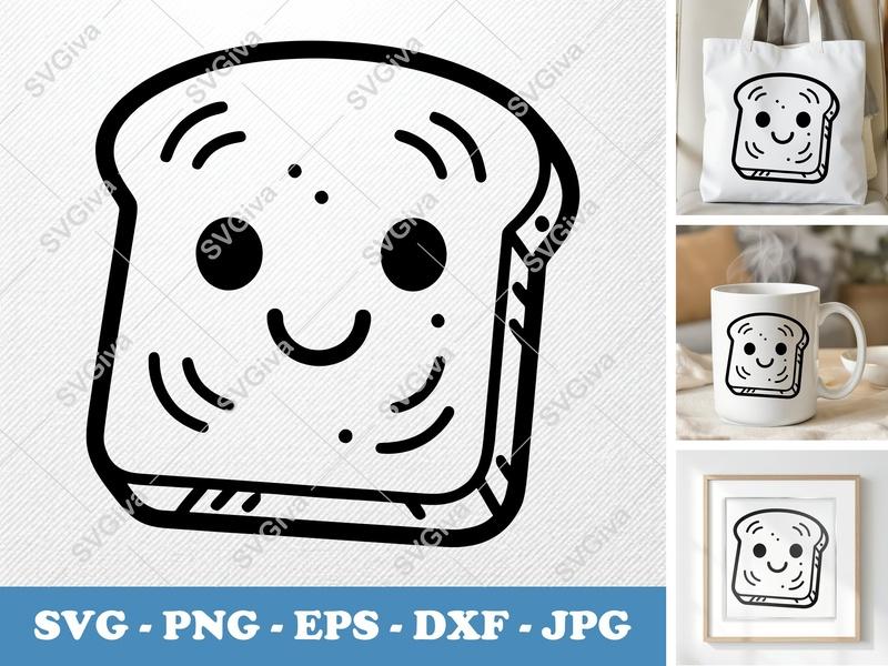 French Toast with Smiling Face SVG PNG DXF EPS | Food Cut File Cricut Silhouette