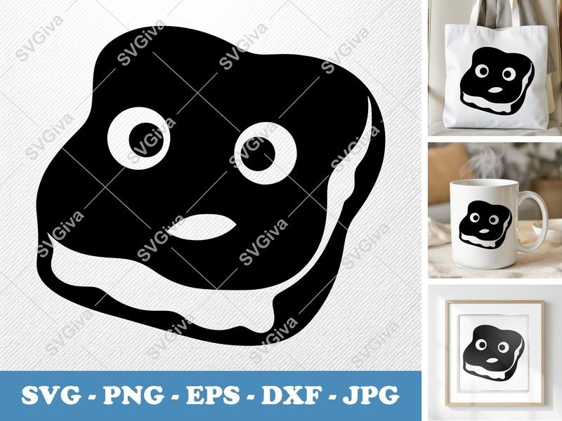 French Toast with Smiling Face SVG | Puffy Cartoon Breakfast Cut File for Cricut, Silhouette | PNG DXF EPS