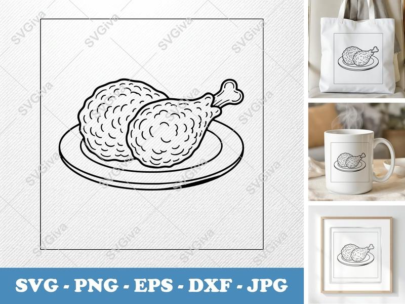 Fried Chicken on a Plate SVG PNG DXF EPS | Cricut Silhouette Cut File