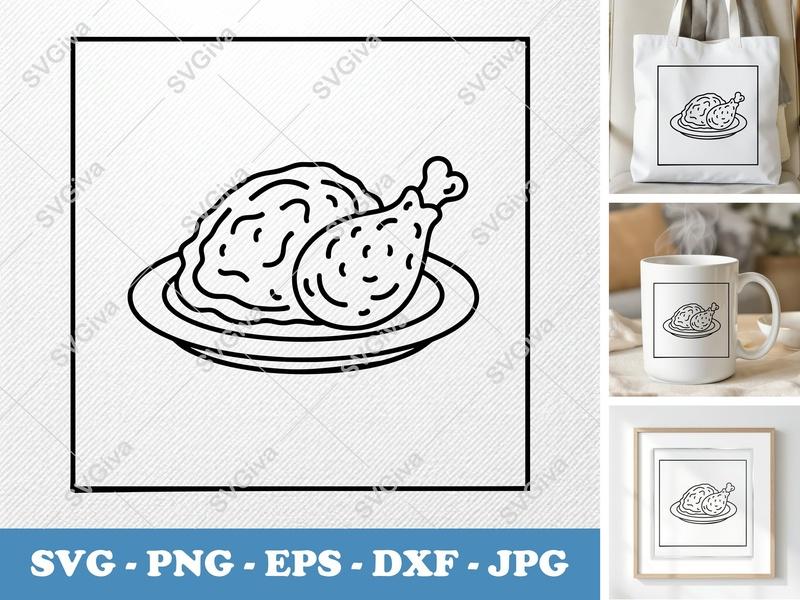 Fried Chicken on a Plate SVG PNG DXF EPS | Cricut Silhouette Kitchen Food Cut File