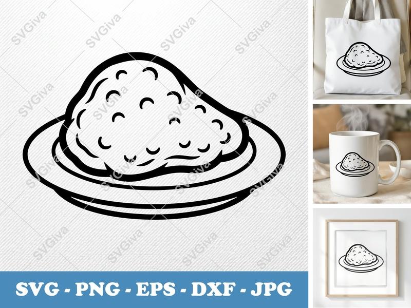 Fried Chicken on a Plate SVG PNG DXF EPS | Puffy Food Cut File for Cricut Silhouette