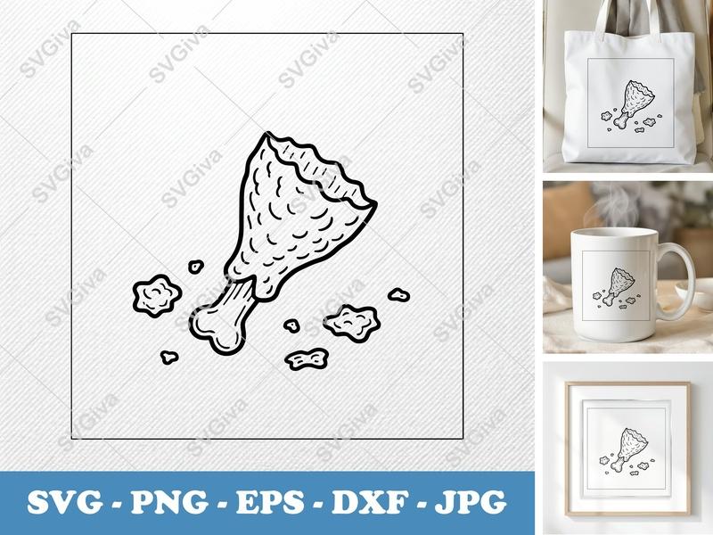 Fried Chicken Partially Eaten SVG PNG DXF EPS | Food Cut File Cricut Silhouette | Kitchen Decor Clip Art