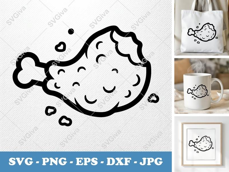 Fried Chicken Partially Eaten SVG PNG DXF EPS | Food Cut File for Cricut Silhouette | Kitchen Decor Vector Art