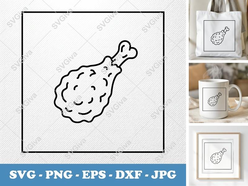 Fried Chicken SVG | Food Cut File PNG DXF EPS Cricut Silhouette | Kitchen Decor Vector Clipart