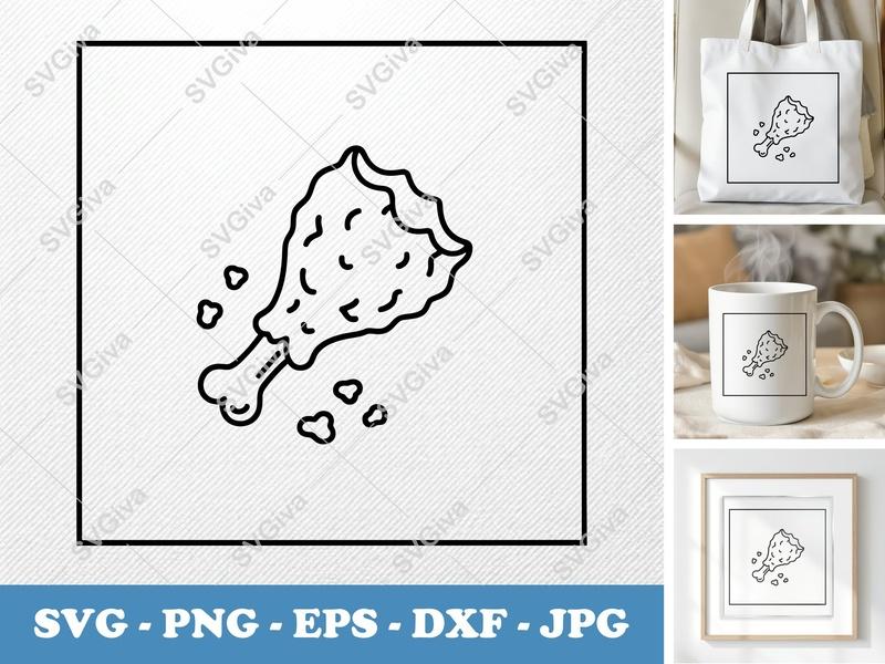 Fried Chicken SVG, Partially Eaten Chicken Leg PNG DXF EPS, Cricut Silhouette Cut File