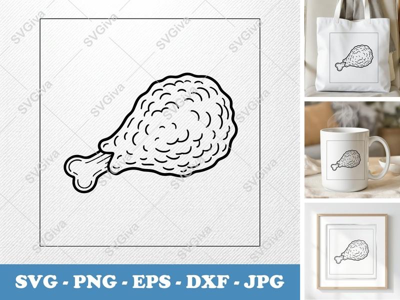 Fried Chicken SVG, PNG, DXF, EPS | Crispy Drumstick Cut File for Cricut Silhouette
