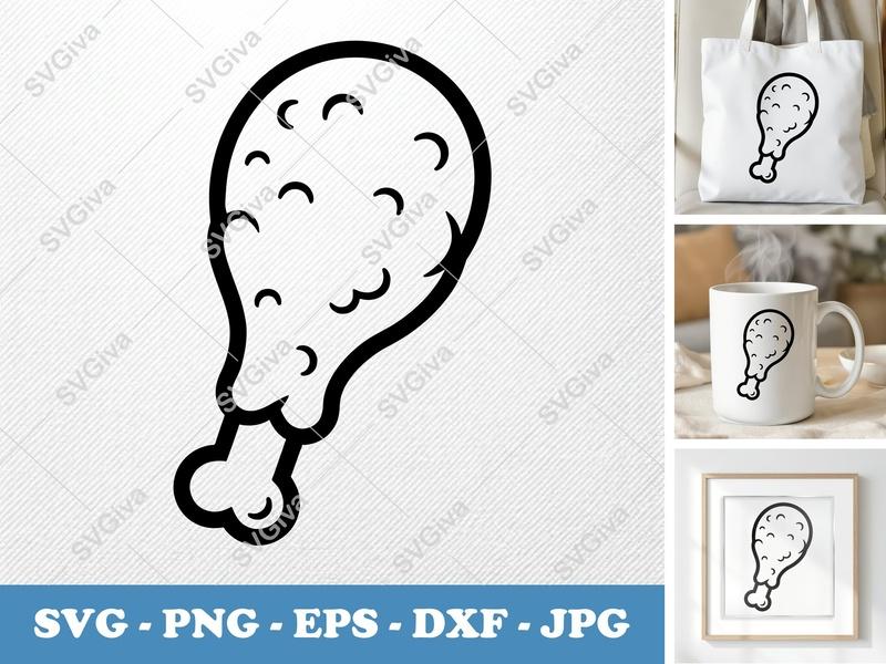 Fried Chicken SVG, PNG, DXF, EPS Cut File for Cricut and Silhouette | Food Kitchen Vector