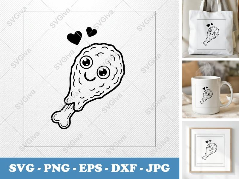 Fried Chicken with Smiling Face SVG PNG DXF EPS | Cricut Silhouette Cut File