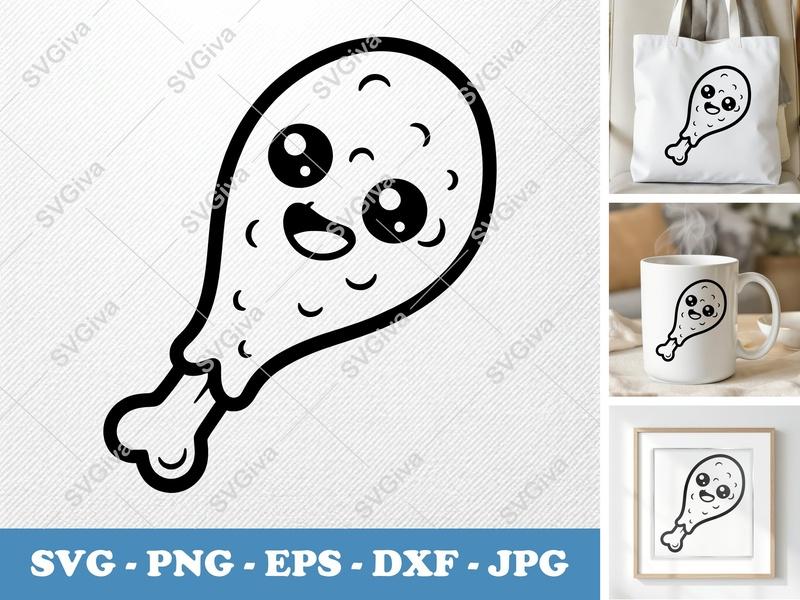 Fried Chicken with Smiling Face SVG PNG DXF EPS | Food Cut File Cricut Silhouette