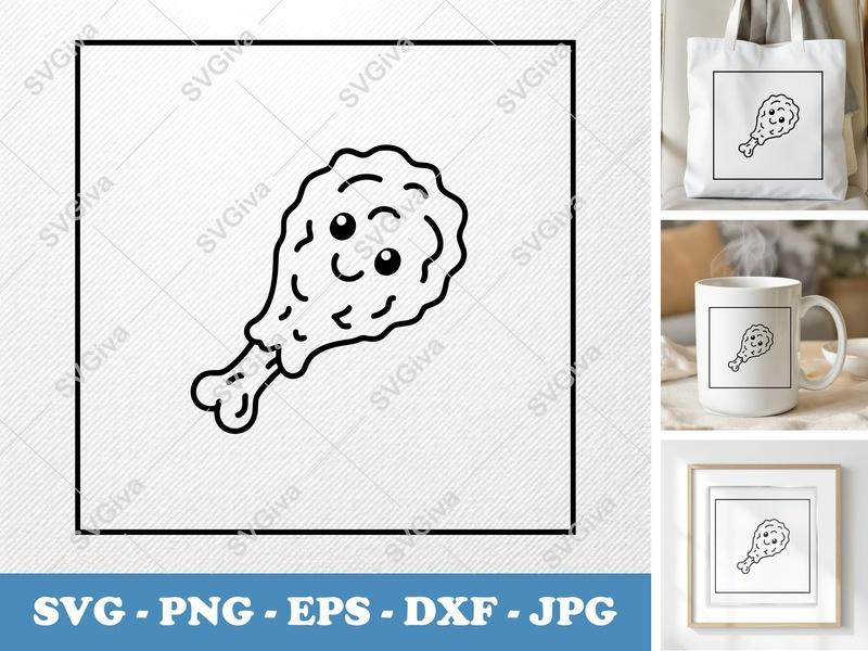 Fried Chicken with smiling face SVG PNG DXF EPS | Kawaii Food Cut File Cricut Silhouette