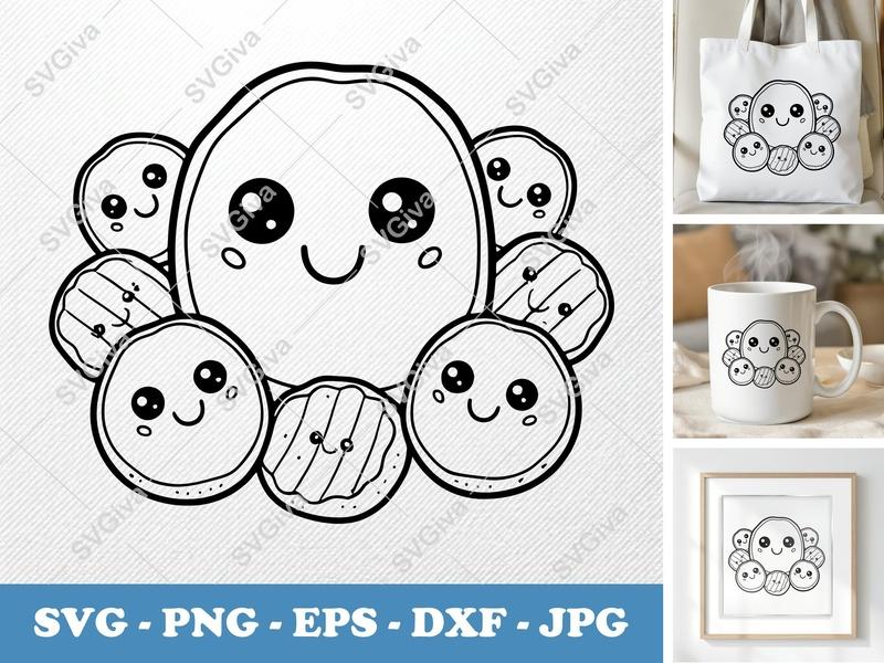 Fried Pickles Smiling Face SVG | Kawaii Rounded Bean-shaped Cut File | PNG DXF EPS | Cricut Silhouette Kitchen Decor