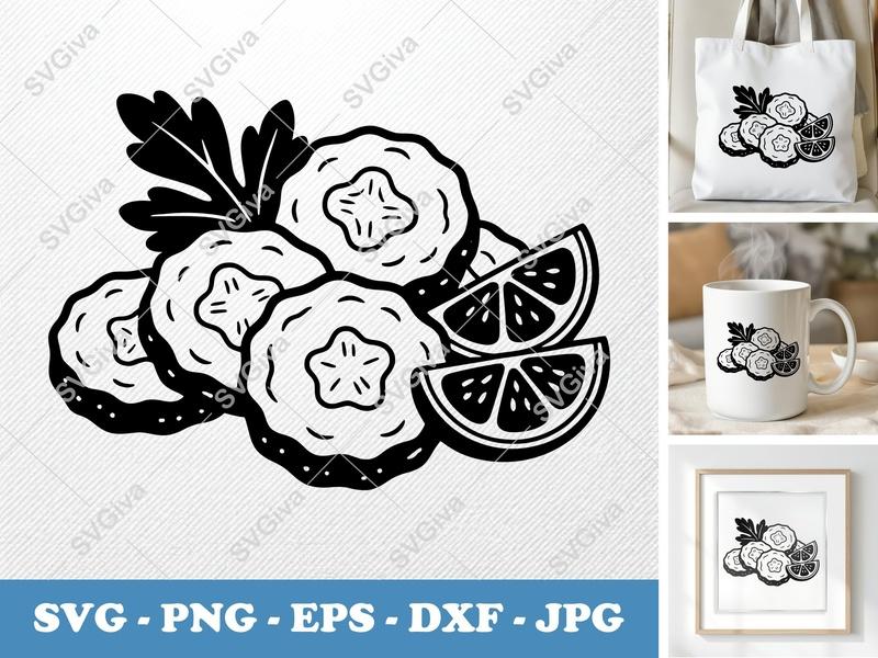 Fried Pickles SVG | Modern Food Clip Art with Parsley & Lemon | PNG EPS DXF for Cricut & Silhouette