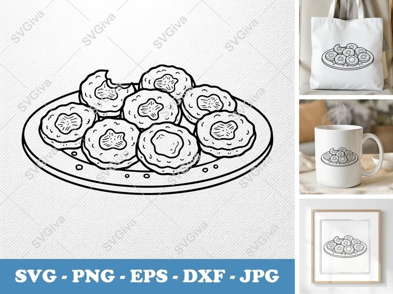 Fried Pickles SVG | Plate of Bites, Snack Food Clipart | PNG EPS DXF for Cricut & Silhouette | Outline Design