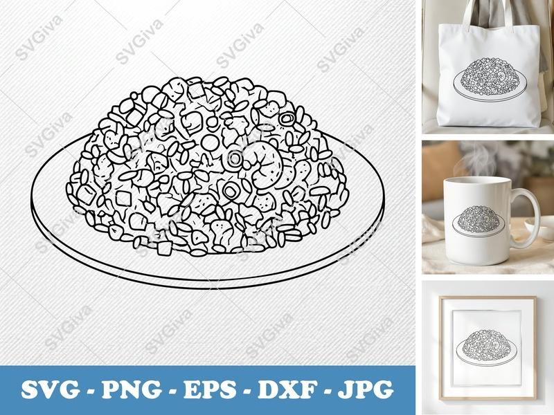 Fried Rice SVG, Modern Clean Food Cut File | PNG EPS DXF for Cricut, Silhouette | Asian Dish Vector Clipart