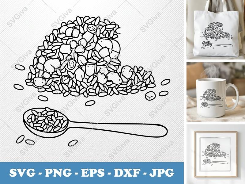 Fried Rice SVG | Spoon and Grains Cut File | Modern Food PNG EPS DXF for Cricut & Silhouette | Kitchen Clipart Vector