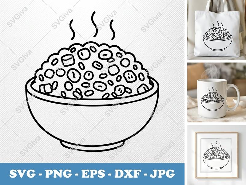 Fried Rice SVG, Steaming Bowl of Food, Modern Asian Cuisine Cut File | PNG EPS DXF for Cricut & Silhouette