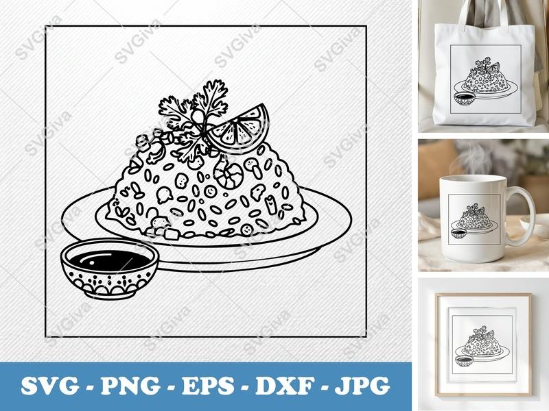 Fried Rice with Garnish SVG | Friendly, Rounded Cut File | PNG DXF EPS | Cricut | Silhouette