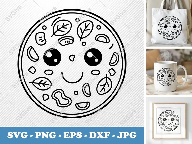 Frittata Kawaii SVG, Cute Food Cut File, Spinach Onion Tomato | PNG EPS DXF for Cricut & Silhouette, Kitchen Decor Clipart