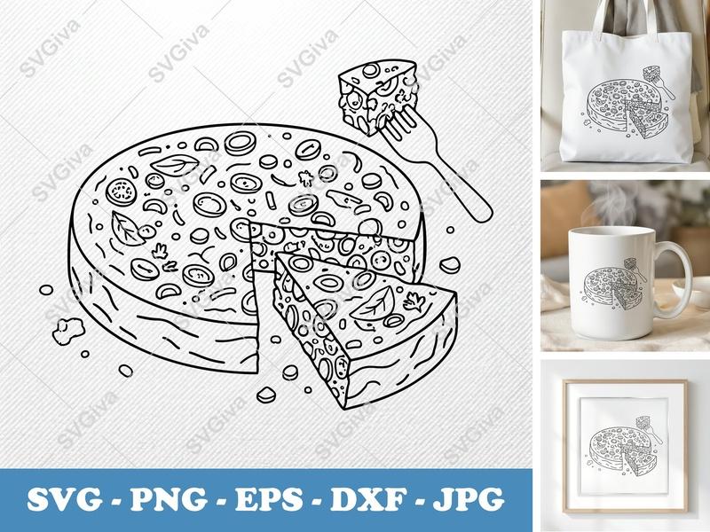 Frittata Partially Eaten SVG | Double-Outline Vector Art | PNG DXF EPS | Cricut Silhouette Kitchen Food