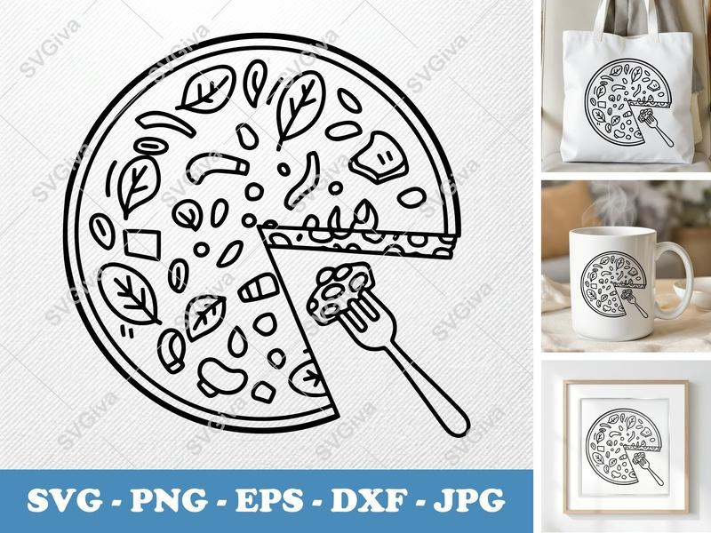 Frittata SVG Cut File | Modern Food Design, Slice & Fork | PNG EPS DXF for Cricut, Silhouette | Kitchen Decal Clipart