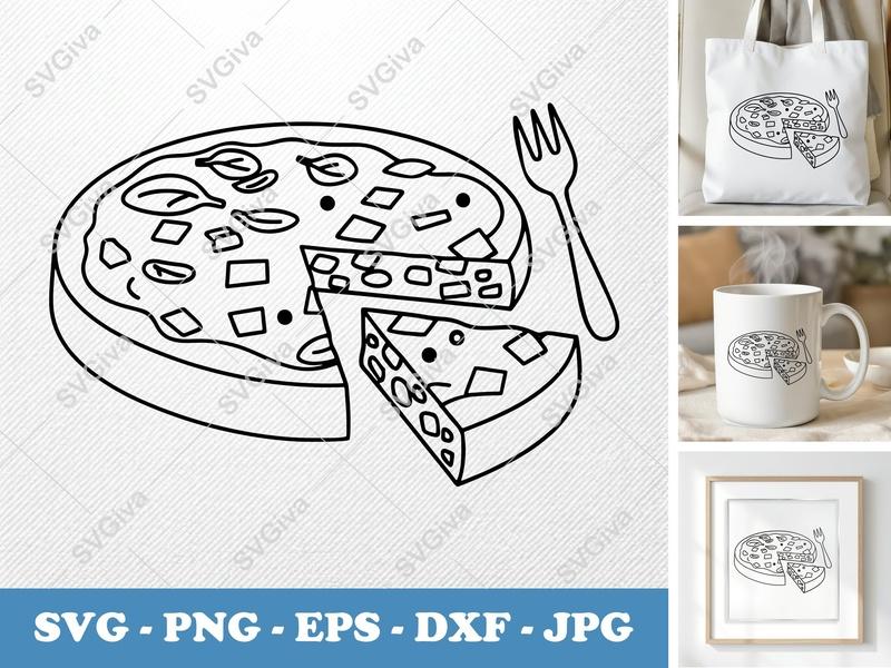 Frittata SVG Cut File | Modern Frittata with Slice & Fork, Food Clip Art | PNG EPS DXF for Cricut & Silhouette