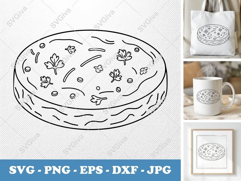 Frittata SVG | Double-Outline Minimalist Cut File | Thick Contour & Thin Lines | PNG DXF EPS | Cricut Silhouette