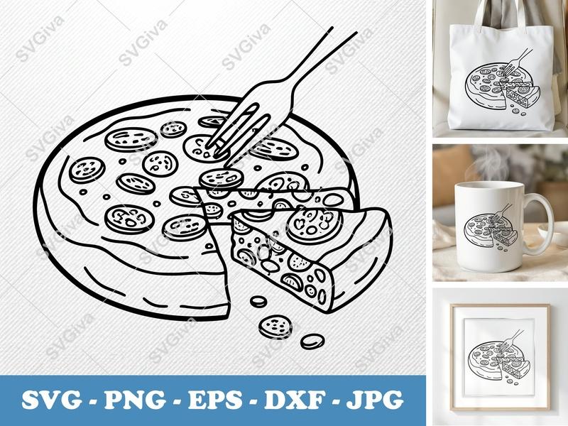 Frittata SVG | Modern Clean Design with Fork and Slice | PNG EPS DXF for Cricut & Silhouette | Breakfast Food Cut File