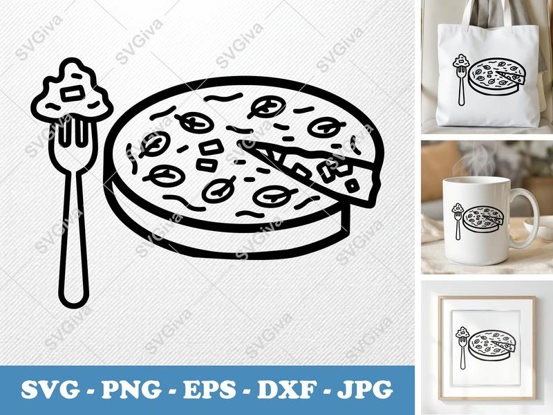 Frittata SVG, Modern Clean Design with Fork & Slice | PNG EPS DXF for Cricut & Silhouette, Kitchen Food Cut File