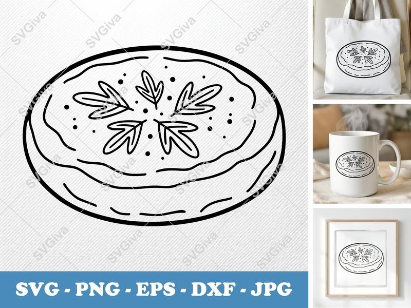 Frittata SVG | Modern Egg Dish Clipart with Leaves & Dots | PNG EPS DXF for Cricut & Silhouette | Kitchen Food Vector