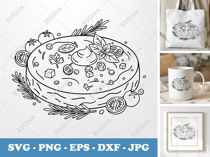 Frittata with Garnish SVG | Double-Outline | Clean Balance | PNG DXF EPS | Cricut Silhouette Kitchen Cut File