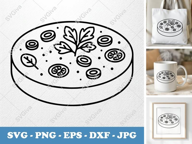 Frittata with Garnish SVG | Friendly Bean-Shaped Cut File | PNG DXF EPS | Cricut Silhouette Kitchen Food Art